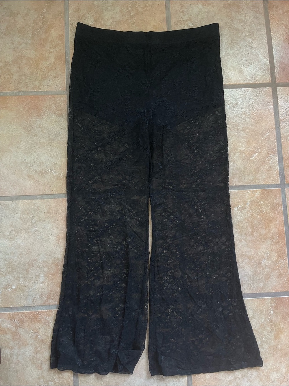12th Tribe Black Lace Wide-Leg Pants